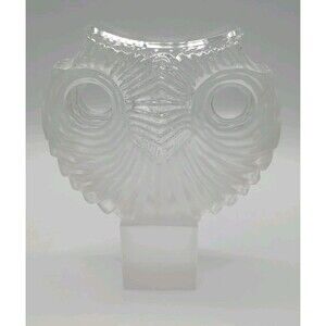 Vtg Xavier Melendez Signed Glass Owl Face Large Heavy Glass Art  DAMAGED